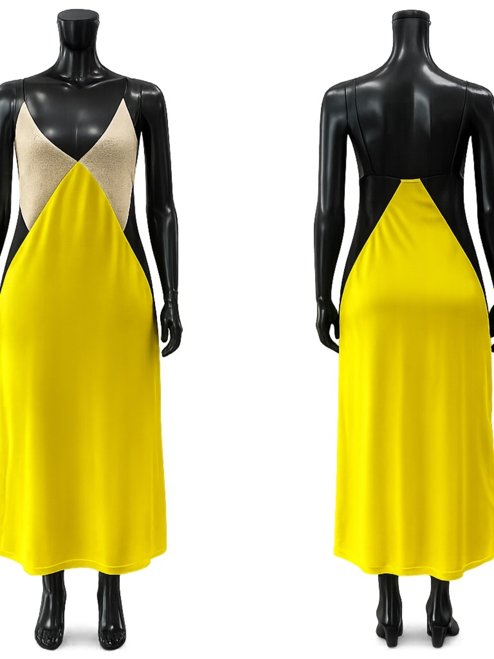 Zara Yellow Slip Dress with Cream Bust and Black Panels